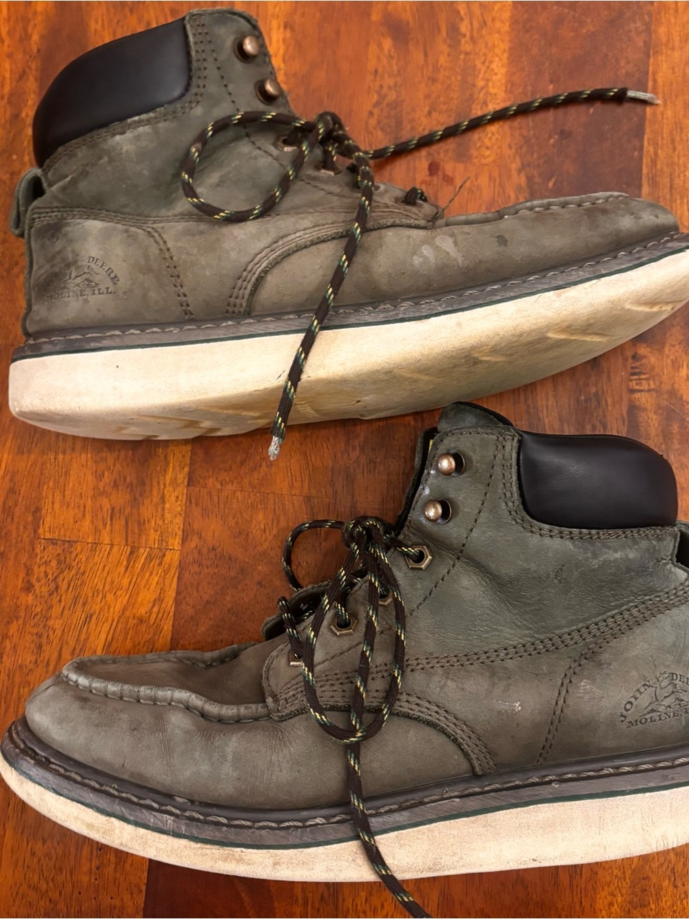 John Deere by Skechers Olive Green Leather Moc Toe Men's Boots size 8.5